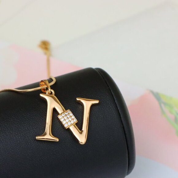 "Rose Gold N Initial Pendant with Dazzling CZ Crystals, XPPT1425 - Picture 6 of 12